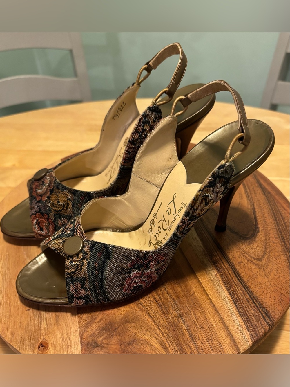 Vintage Brown Floral Tapestry Slingback Sandals - Women's